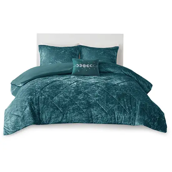 Set of Four Teal Blue King Ring Stitch Polyester Sham And Comforter Photo 2