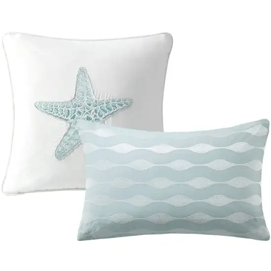 Set of Four White And Aqua Full Ring Stitch Sham And Comforter Photo 6