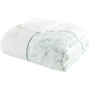 Photo of Set of Four White And Aqua Full Ring Stitch Sham And Comforter