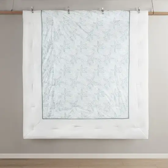 Set of Four White And Aqua Full Ring Stitch Sham And Comforter Photo 7