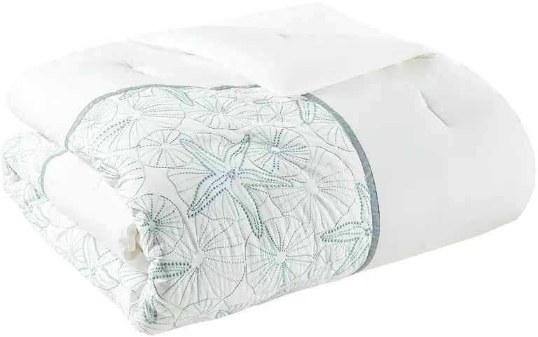 Set of Four White And Aqua Full Ring Stitch Sham And Comforter Photo 3