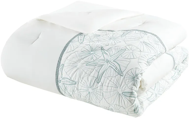 Set of Four White And Aqua King Ring Stitch Sham And Comforter Photo 4