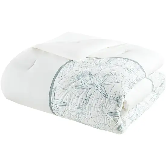 Set of Four White And Aqua King Ring Stitch Sham And Comforter Photo 2