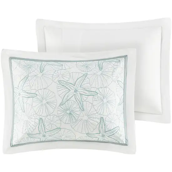 Set of Four White And Aqua King Ring Stitch Sham And Comforter Photo 4