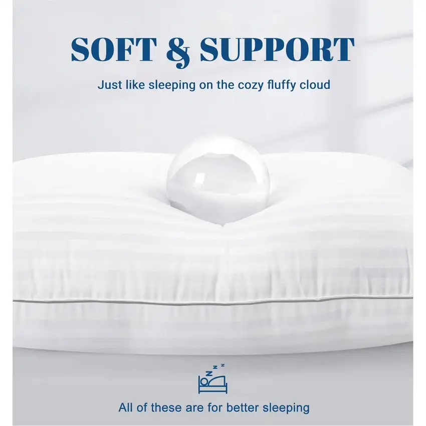 Set of 2 Machine Washable Down Alternative Bed Pillow with Cotton Cover - King Photo 5