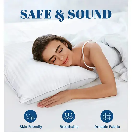 Set of 2 Machine Washable Down Alternative Bed Pillow with Cotton Cover - Queen Photo 3