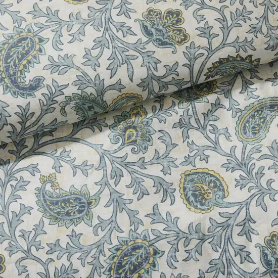 Set of Nine Aqua And Ivory Paisley King Ring Stitch Polyester Sham And Comforter Photo 7