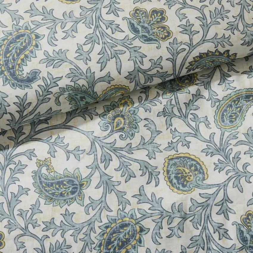 Set of Nine Aqua And Ivory Paisley King Ring Stitch Polyester Sham And Comforter Photo 7