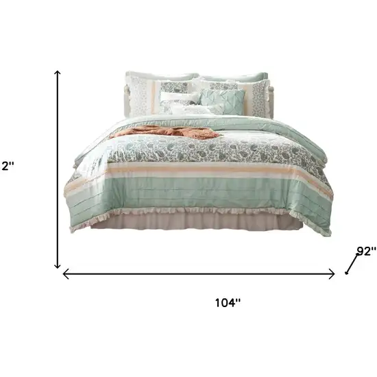 Set of Nine Aqua And Ivory Paisley King Ring Stitch Polyester Sham And Comforter Photo 6