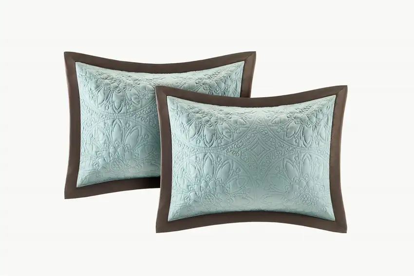 Set of Nine Ivory And Light Blue Medallion  Ring Stitch Polyester Sham And Comforter Photo 3