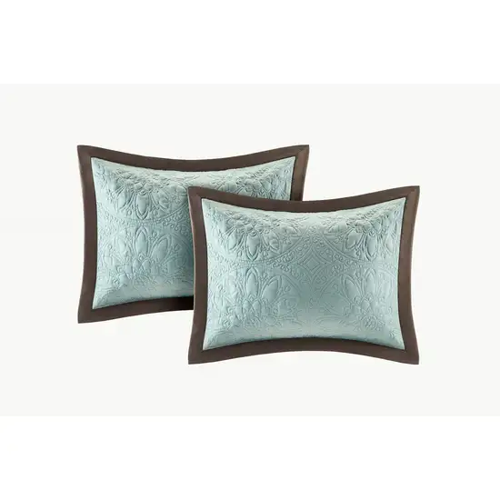 Set of Nine Ivory And Light Blue Medallion King Ring Stitch Polyester Sham And Comforter Photo 3