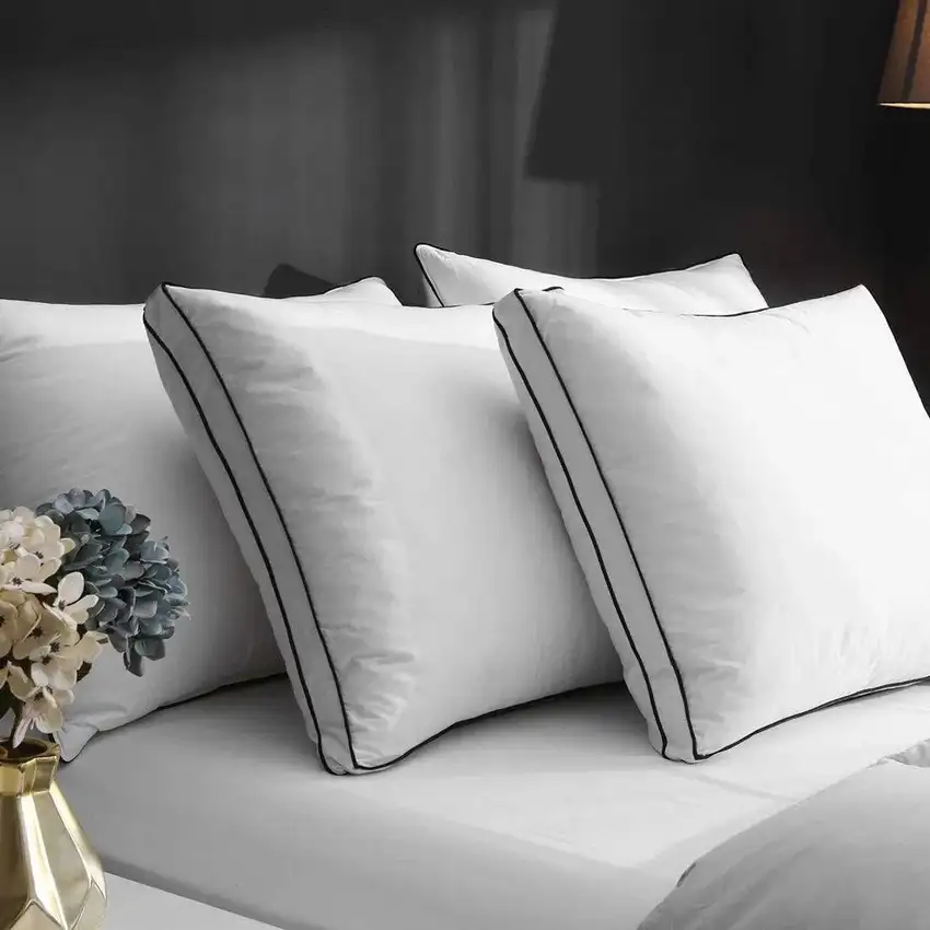 Set of 2 Queen size Gusseted Goose Down Feather Pillow in Organic Cotton Fabric Photo 1