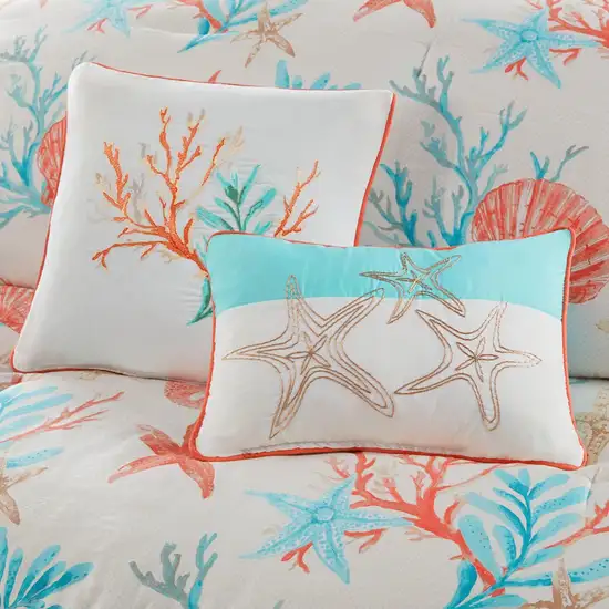 Set of Seven Aqua And Coral King Ring Stitch Sham And Comforter Photo 8