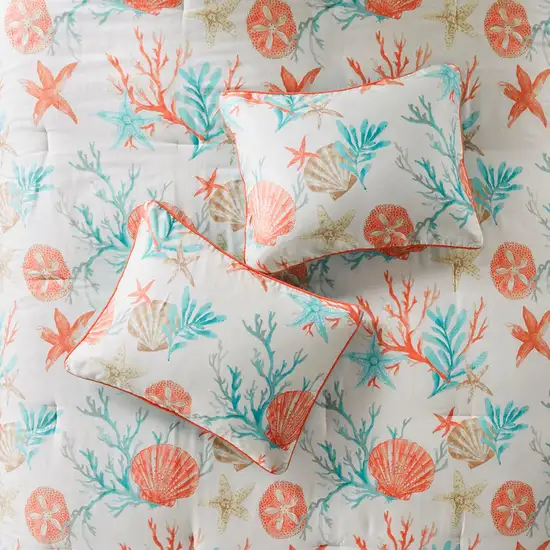 Set of Seven Aqua And Coral  Ring Stitch Sham And Comforter Photo 5