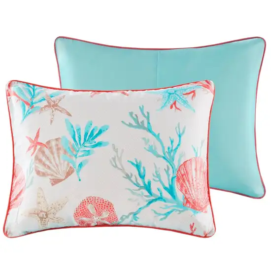 Set of Seven Aqua And Coral  Ring Stitch Sham And Comforter Photo 3