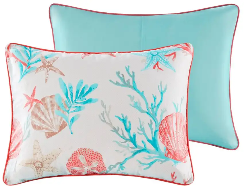 Set of Seven Aqua And Coral King Ring Stitch Sham And Comforter Photo 3