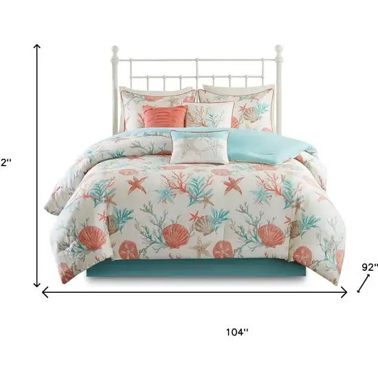 Set of Seven Aqua And Coral King Ring Stitch Sham And Comforter Photo 9