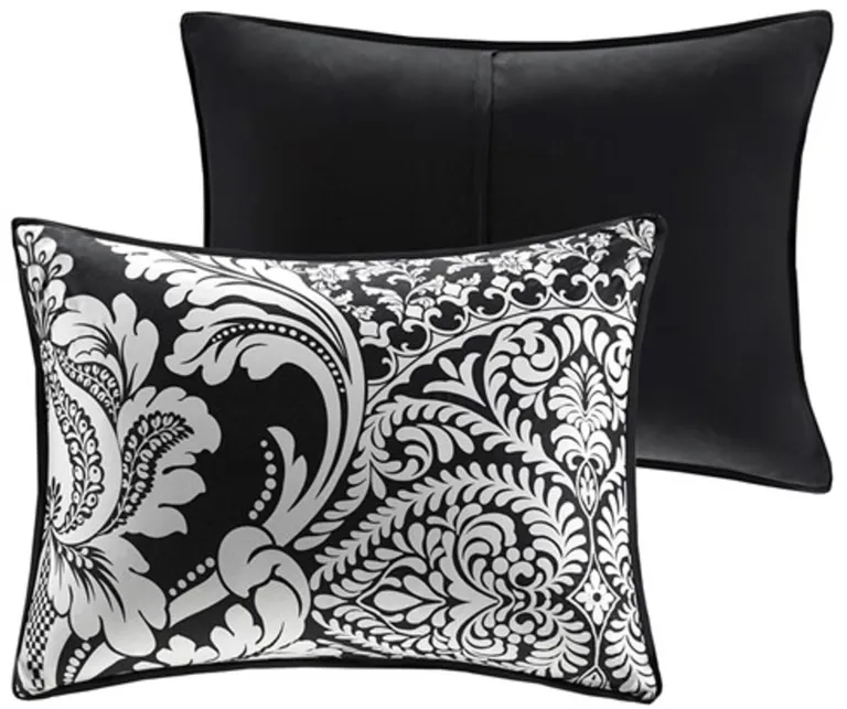 Set of Seven Black And White Damask  Ring Stitch Polyester Sham And Comforter Photo 3