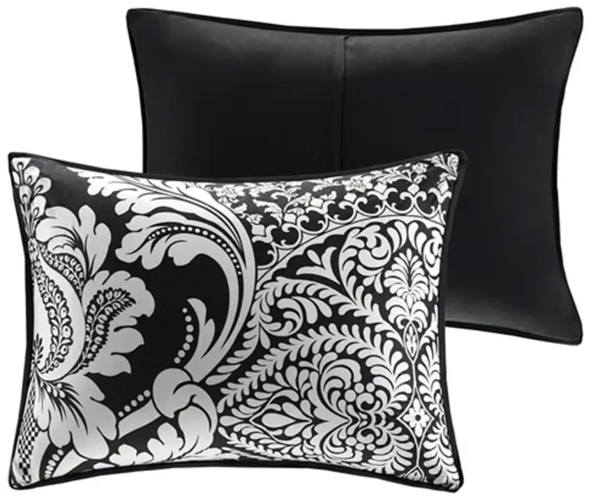Set of Seven Black And White Damask  Ring Stitch Polyester Sham And Comforter Photo 3
