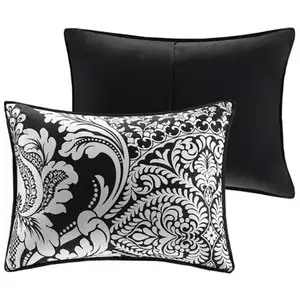 Photo of Set of Seven Black And White Damask  Ring Stitch Polyester Sham And Comforter