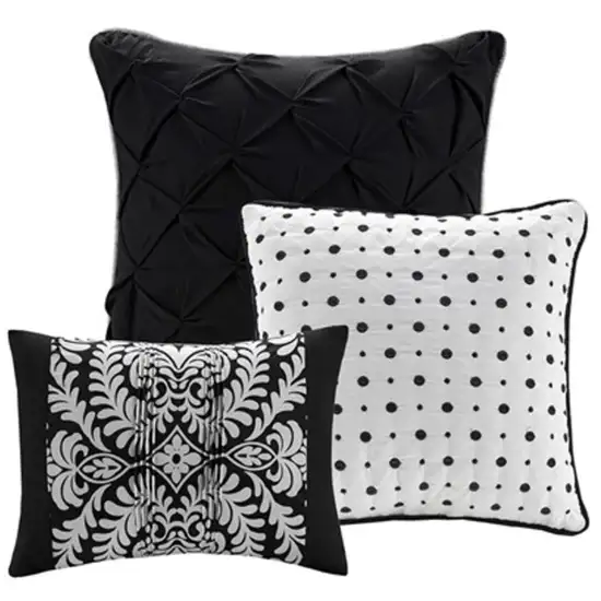 Set of Seven Black And White Damask King Ring Stitch Polyester Sham And Comforter Photo 2