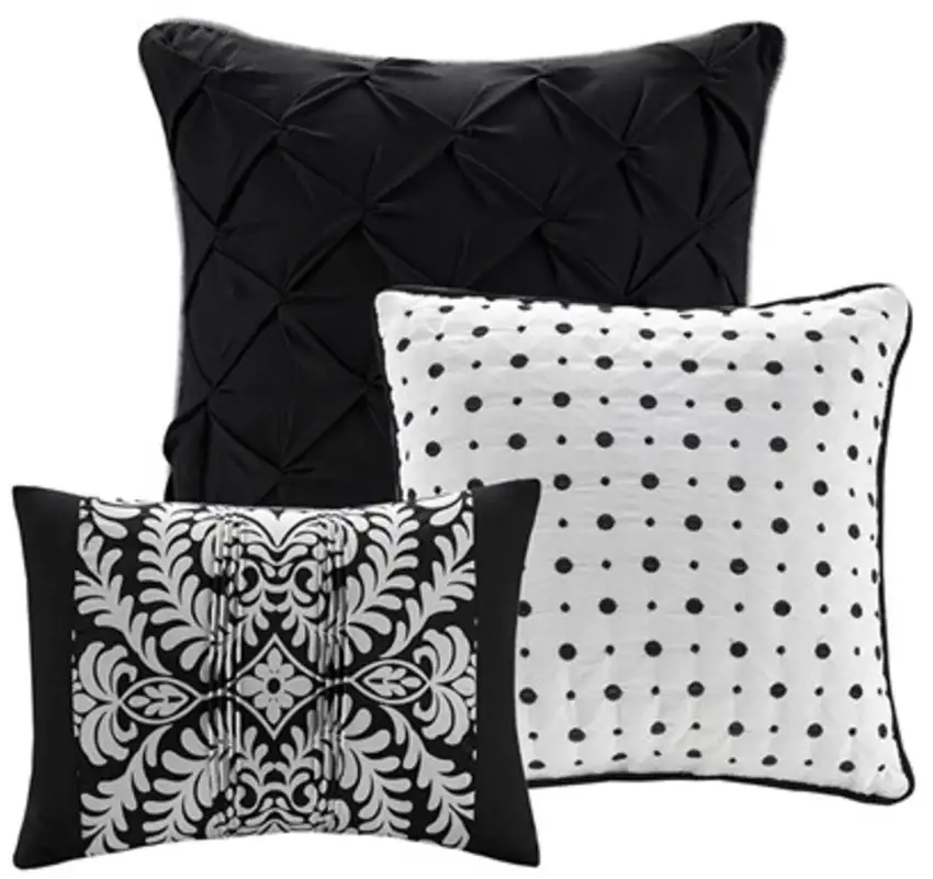 Set of Seven Black And White Damask King Ring Stitch Polyester Sham And Comforter Photo 2