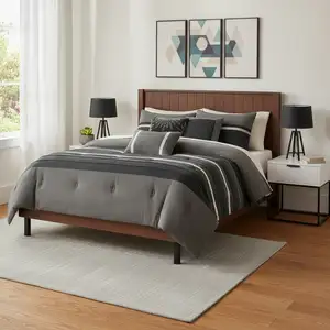 Photo of Set of Seven Black  Ring Stitch Polyester Sham And Comforter