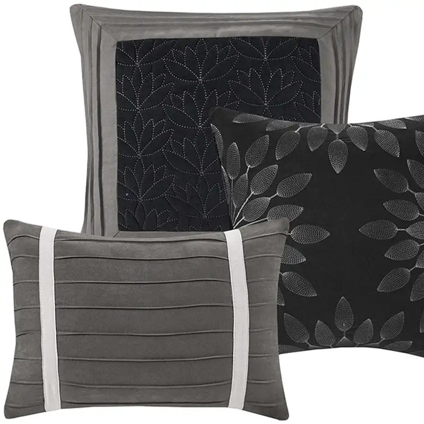 Set of Seven Black  Ring Stitch Polyester Sham And Comforter Photo 7