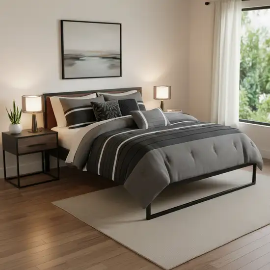 Set of Seven Black  Ring Stitch Polyester Sham And Comforter Photo 1