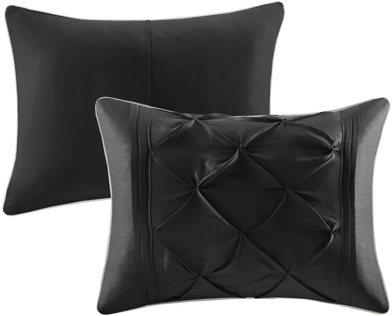 Set of Seven Black  Ring Stitch Polyester Sham And Comforter Photo 4