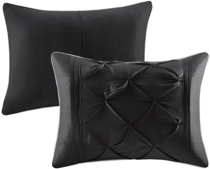 Set of Seven Black  Ring Stitch Polyester Sham And Comforter Photo 4