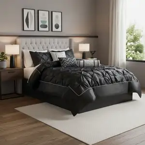 Photo of Set of Seven Black  Ring Stitch Polyester Sham And Comforter