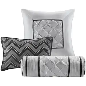 Photo of Set of Seven Black  Ring Stitch Polyester Sham And Comforter