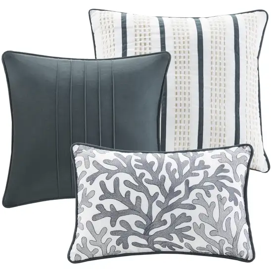 Set of Seven Blue And Ivory  Ring Stitch Sham And Comforter Photo 3