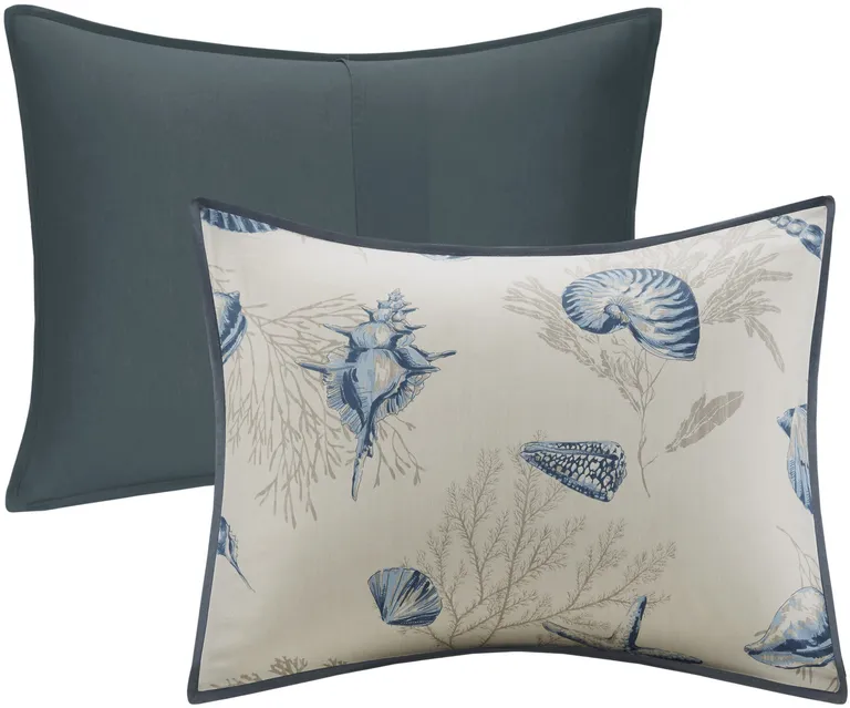 Set of Seven Blue And Ivory  Ring Stitch Sham And Comforter Photo 4