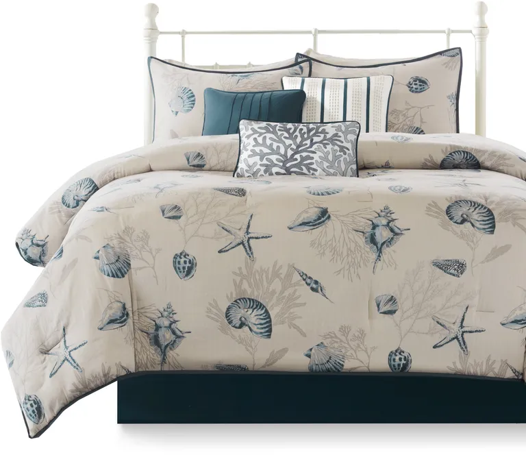 Set of Seven Blue And Ivory  Ring Stitch Sham And Comforter Photo 5