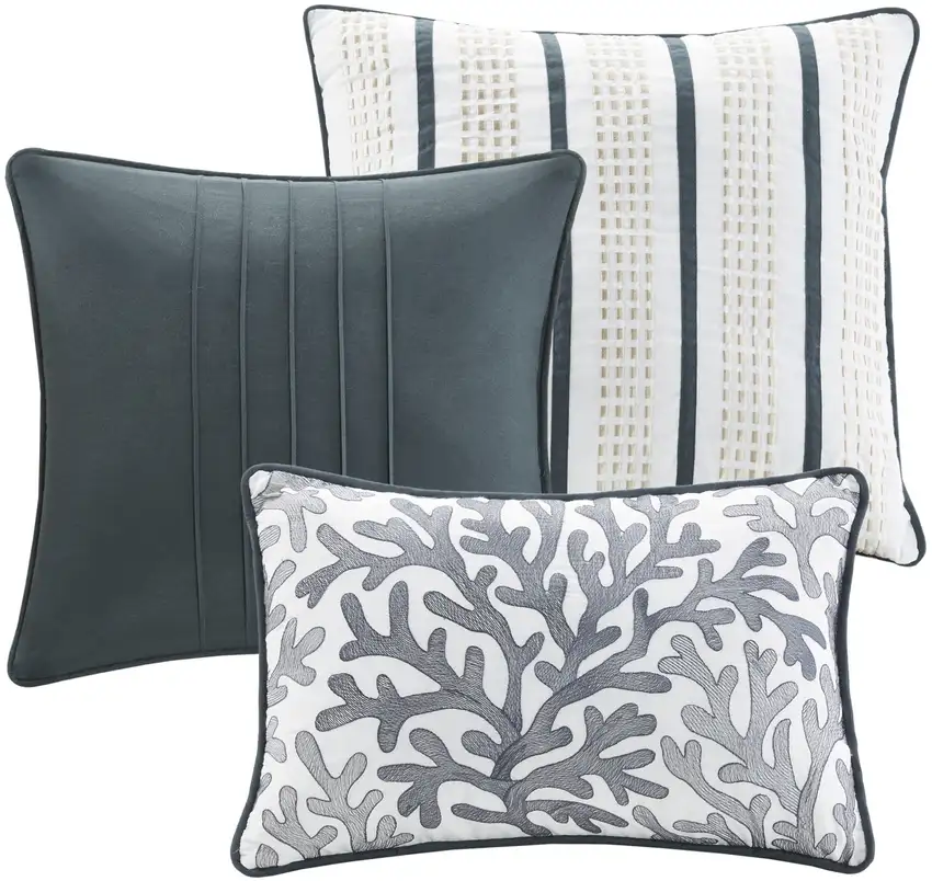 Set of Seven Blue And Ivory Queen Ring Stitch Sham And Comforter Photo 3