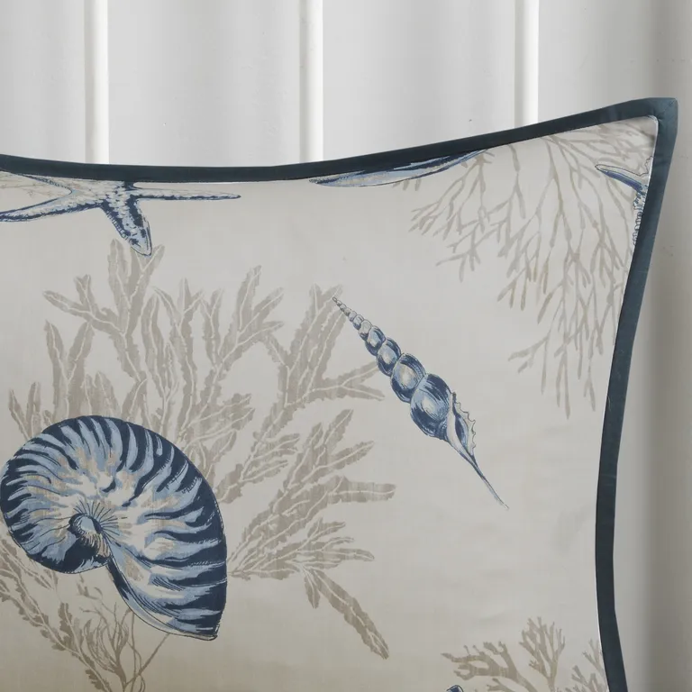 Set of Seven Blue And Ivory  Ring Stitch Sham And Comforter Photo 5