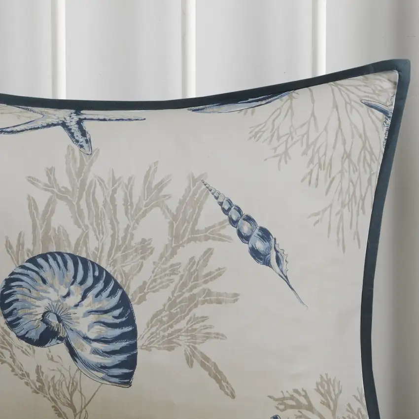 Set of Seven Blue And Ivory  Ring Stitch Sham And Comforter Photo 5