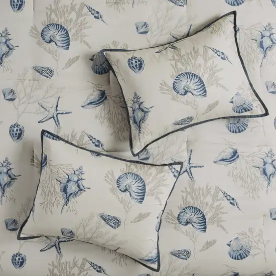 Set of Seven Blue And Ivory Queen Ring Stitch Sham And Comforter Photo 7