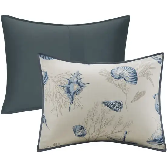 Set of Seven Blue And Ivory Shells and Starfish  Ring Stitch Comforter And Sham Photo 2