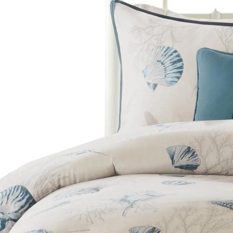 Set of Seven Blue And Ivory Shells and Starfish  Ring Stitch Comforter And Sham Photo 5
