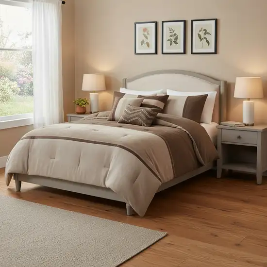 Set of Seven Brown  Ring Stitch Polyester Sham And Comforter Photo 1