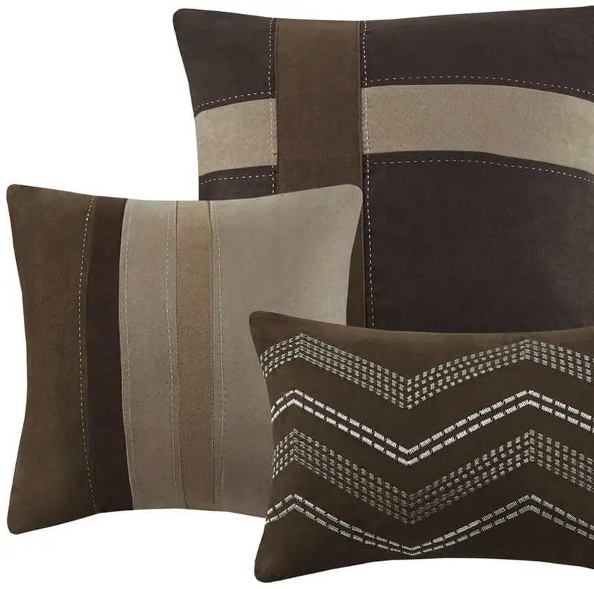 Set of Seven Brown King Ring Stitch Polyester Sham And Comforter Photo 7