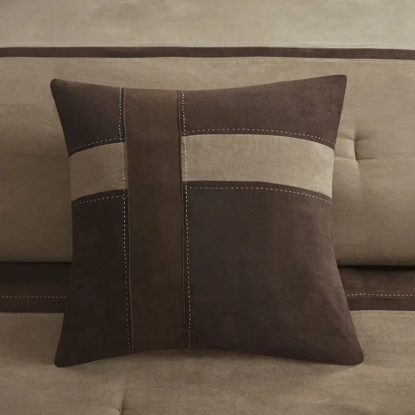 Set of Seven Brown King Ring Stitch Polyester Sham And Comforter Photo 9