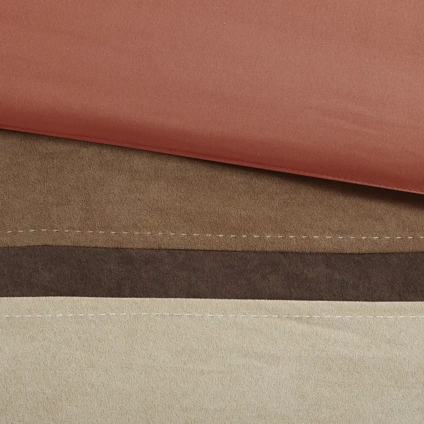 Set of Seven Coral And Brown Striped King Ring Stitch Polyester Sham And Comforter Photo 6