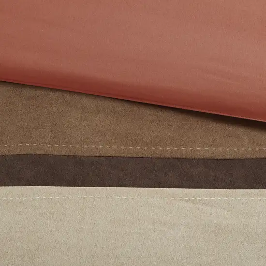 Set of Seven Coral And Brown Striped  Ring Stitch Polyester Sham And Comforter Photo 6