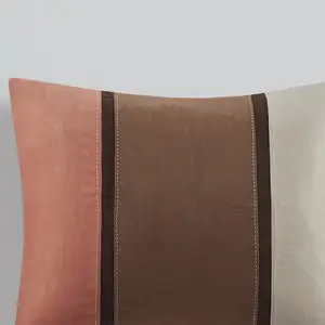 Photo of Set of Seven Coral And Brown Striped  Ring Stitch Polyester Sham And Comforter