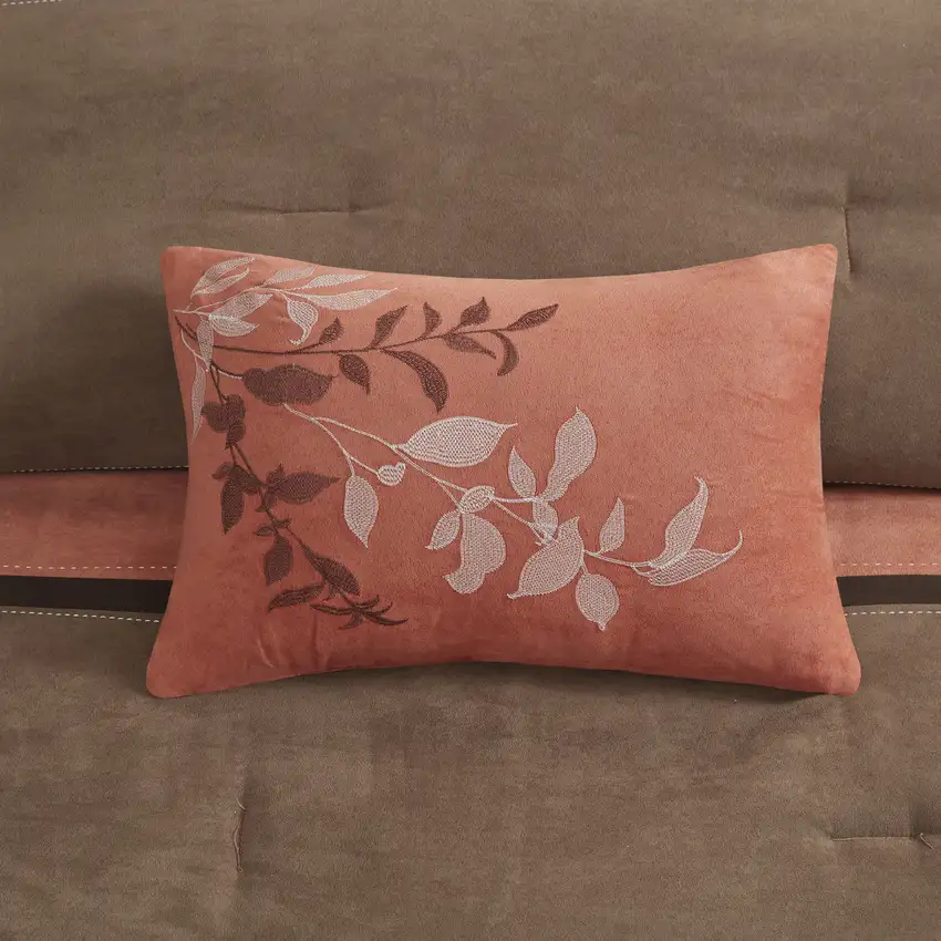 Set of Seven Coral And Brown Striped King Ring Stitch Polyester Sham And Comforter Photo 9