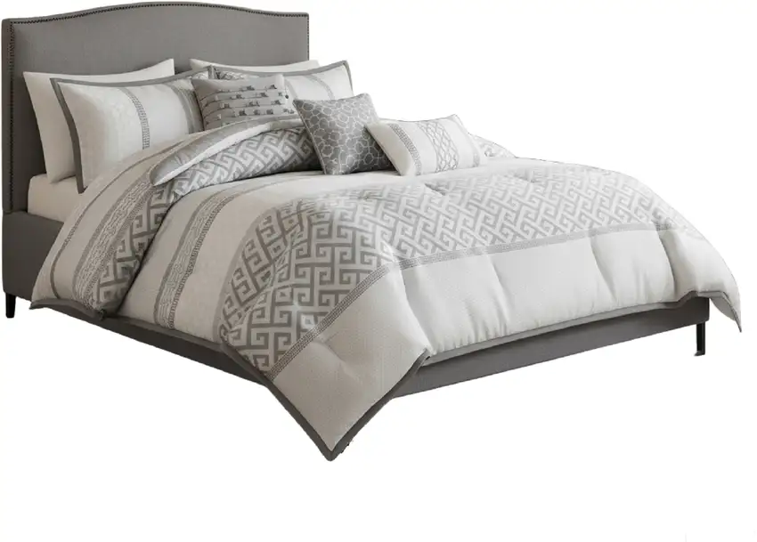 Set of Seven Gray And Ivory Striped King Ring Stitch Polyester Sham And Comforter Photo 1